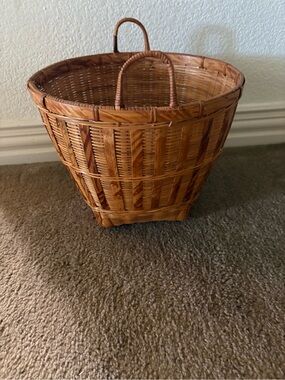 Handwoven Brown Wicker Storage Basket with Handles